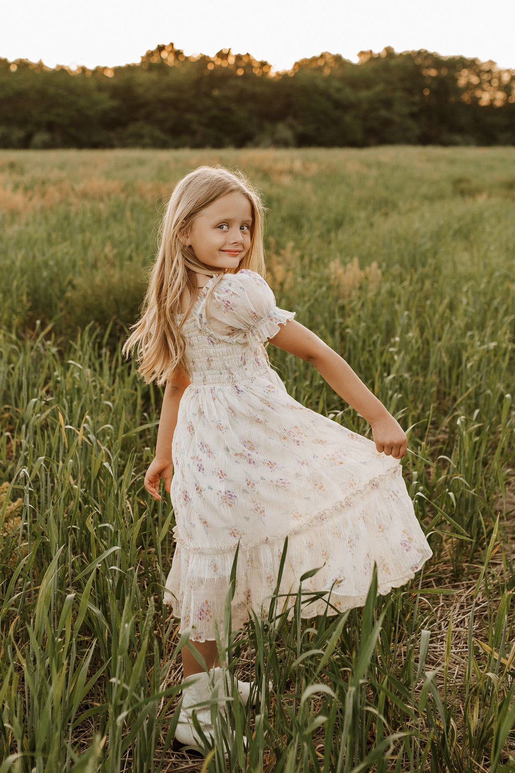 Crinkled Chiffon Dress - Antique White