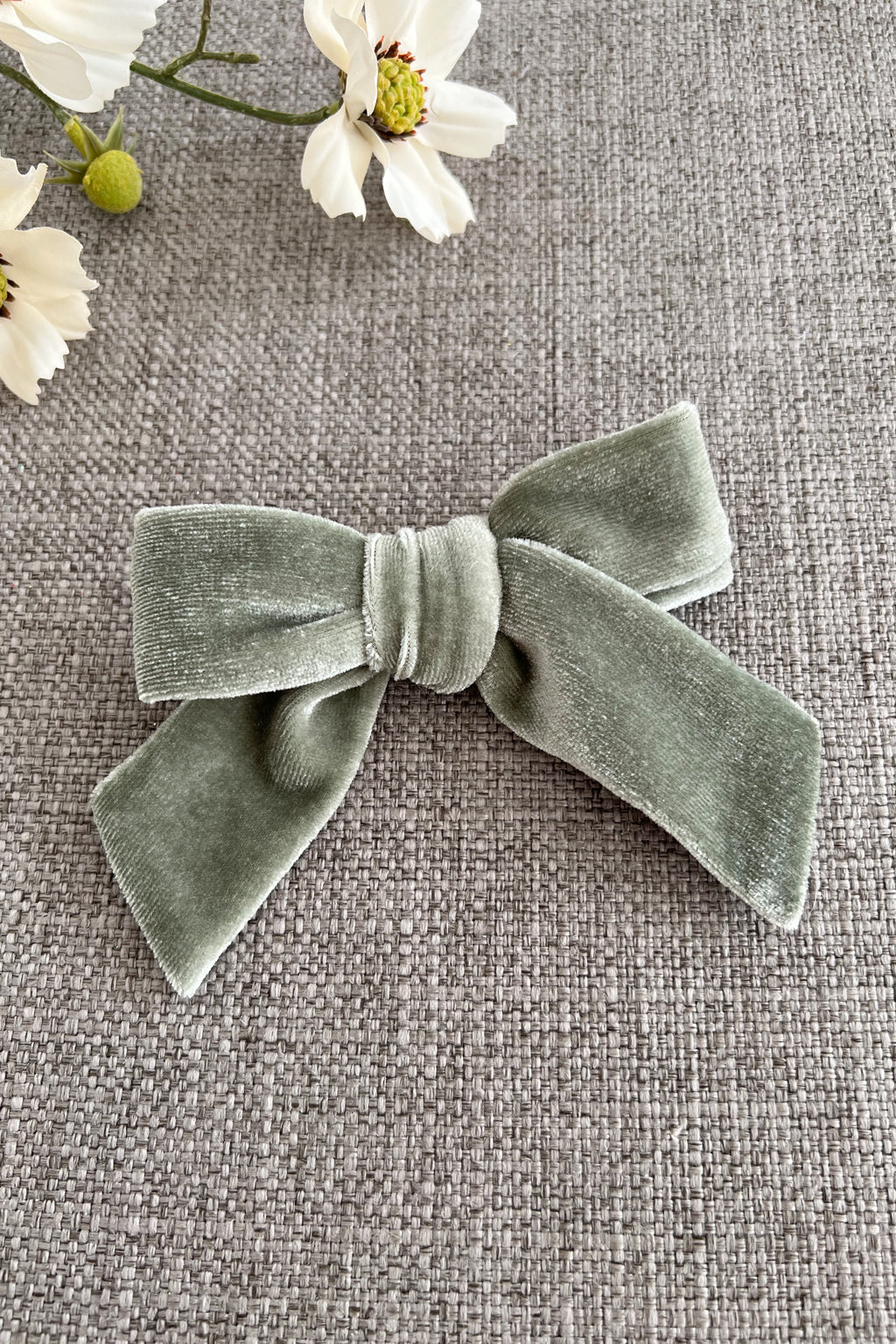 Velour Hair Bow - Sage